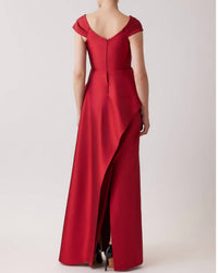 Teri Jon - Stretch Gazar Ruched Peplum Gown