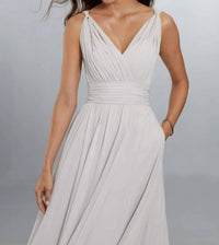 Morilee - Draped Full Length Chiffon A-line Gown