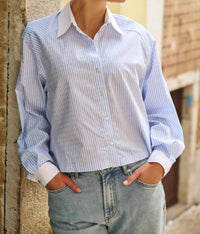 Esqualo - Berritt Rhinestones Striped Blouse