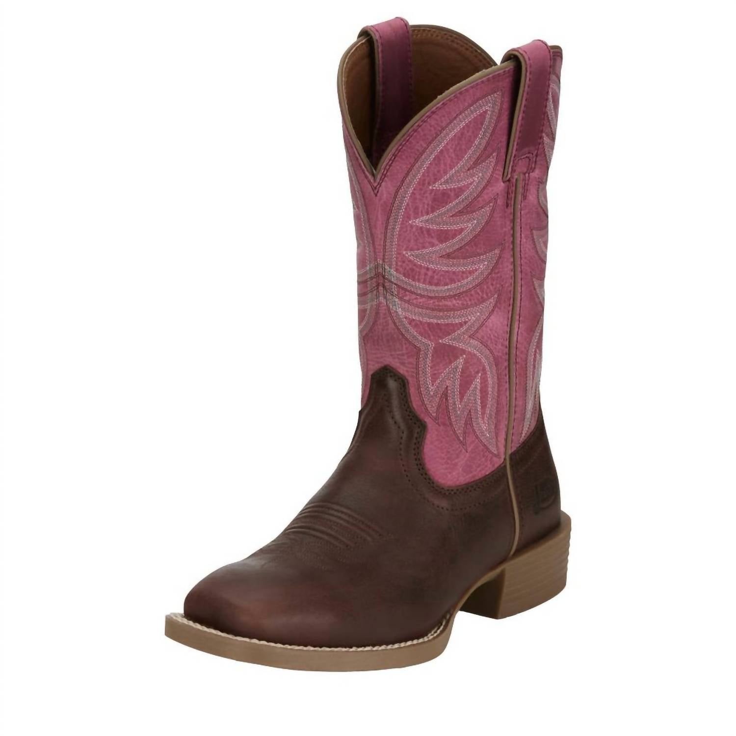 Justin Women's Buffalo Vamp Buffalo Top Cowgirl Boot - Medium in brown pink - women's shoe - alternate view
