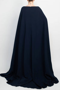 Jovani - Women's Boat Neck Cape Evening With Zipper Closure Crepe Gown