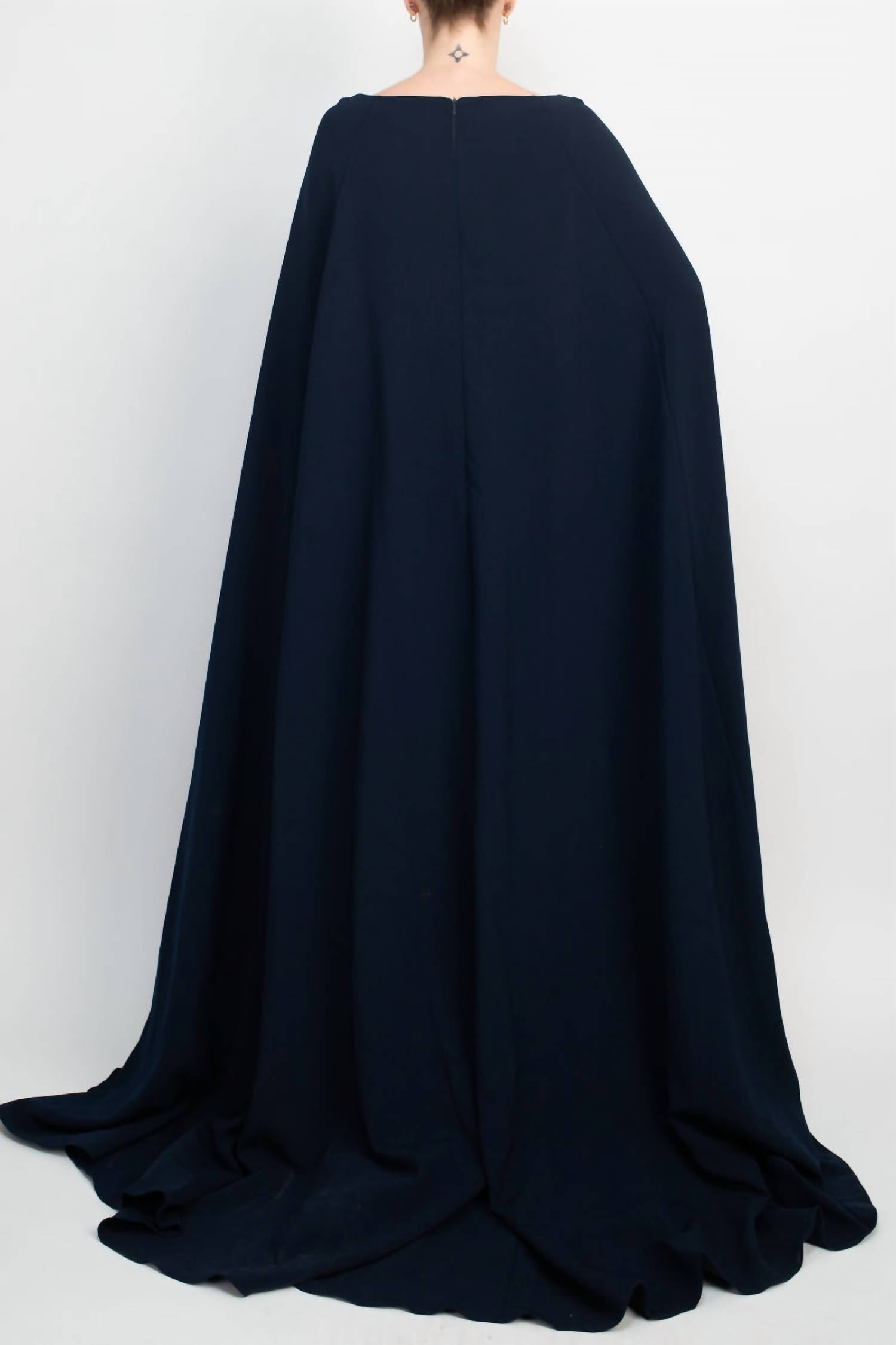 Jovani - Women's Boat Neck Cape Evening With Zipper Closure Crepe Gown