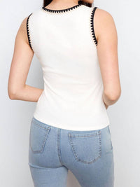 CHARLIE B Knit Crochet Trim Tank Top in ecru - women's tank top - alternate view