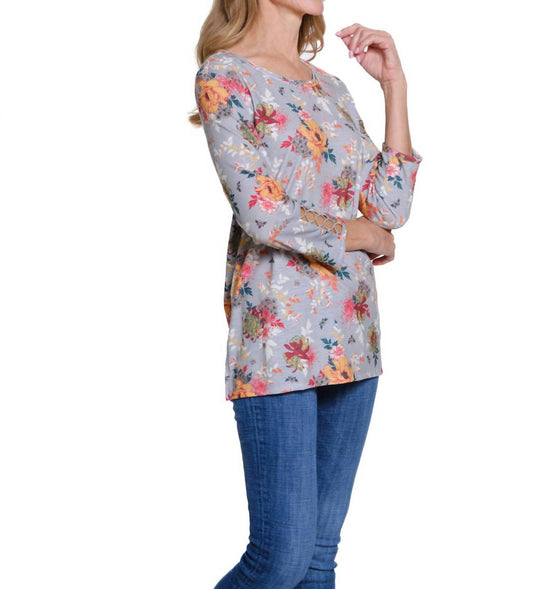 Multiples - 3/4 Sleeve Scoop Neck Top With Lace Trim