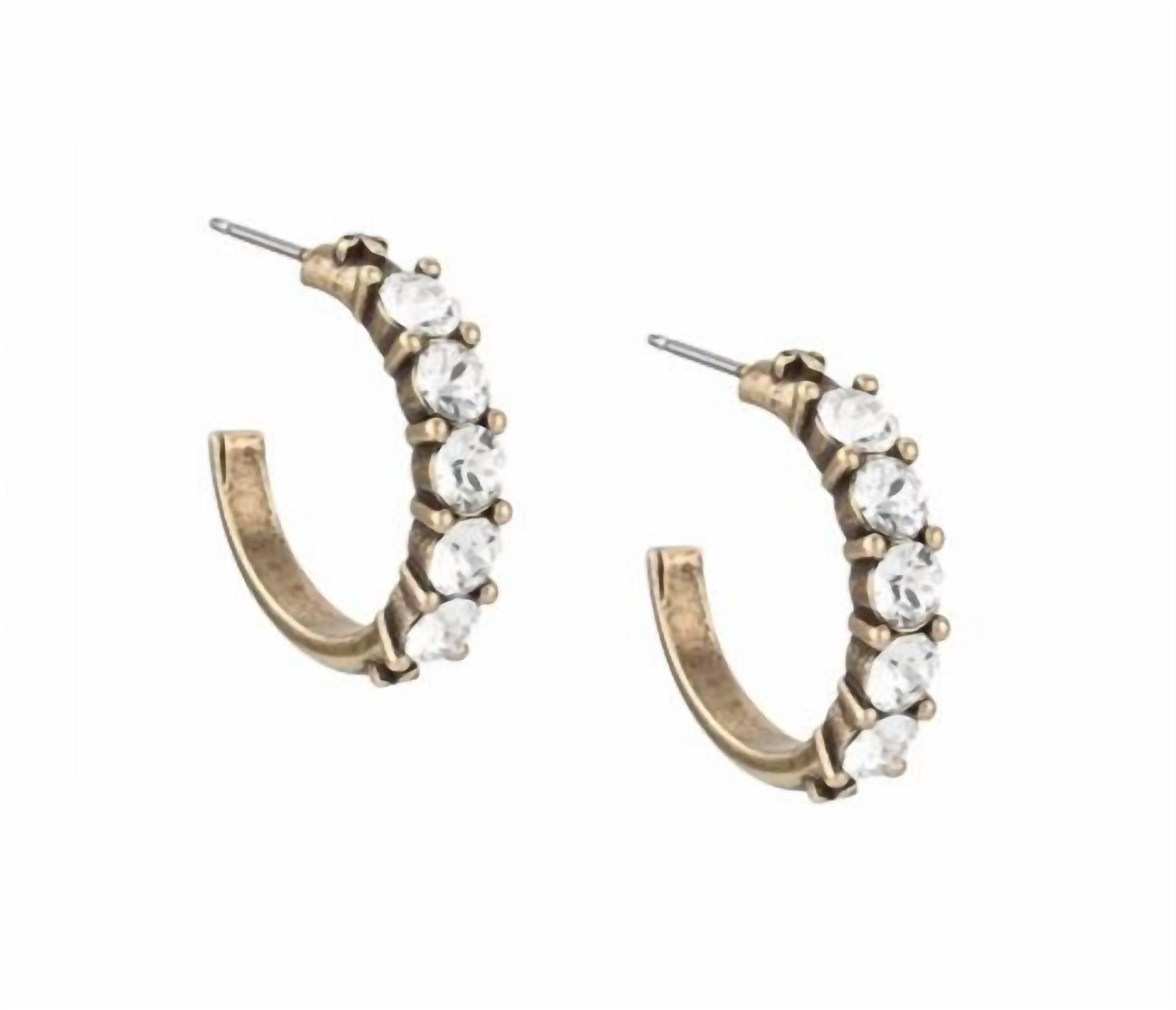 French Kande Cinq Austrian Crystal Huggies Earrings in brass - women's jewelry