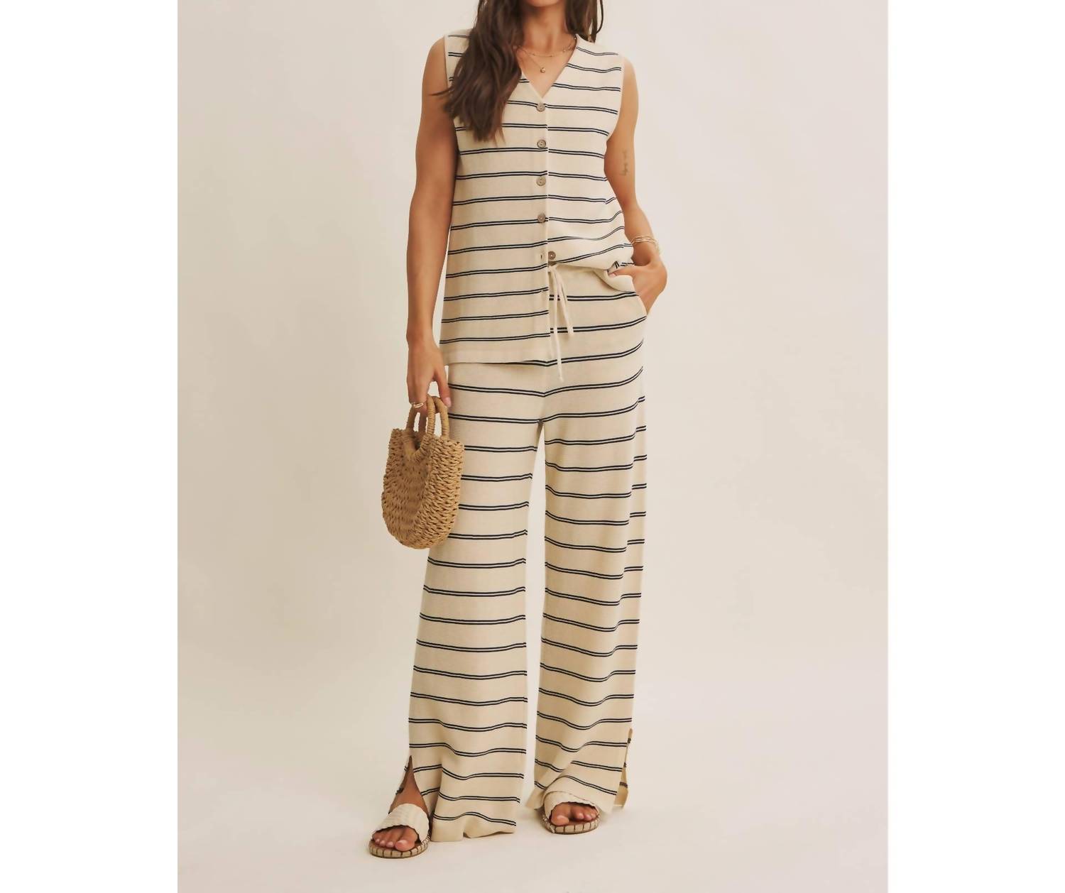 In February - Striped Wide Leg Knit Pants