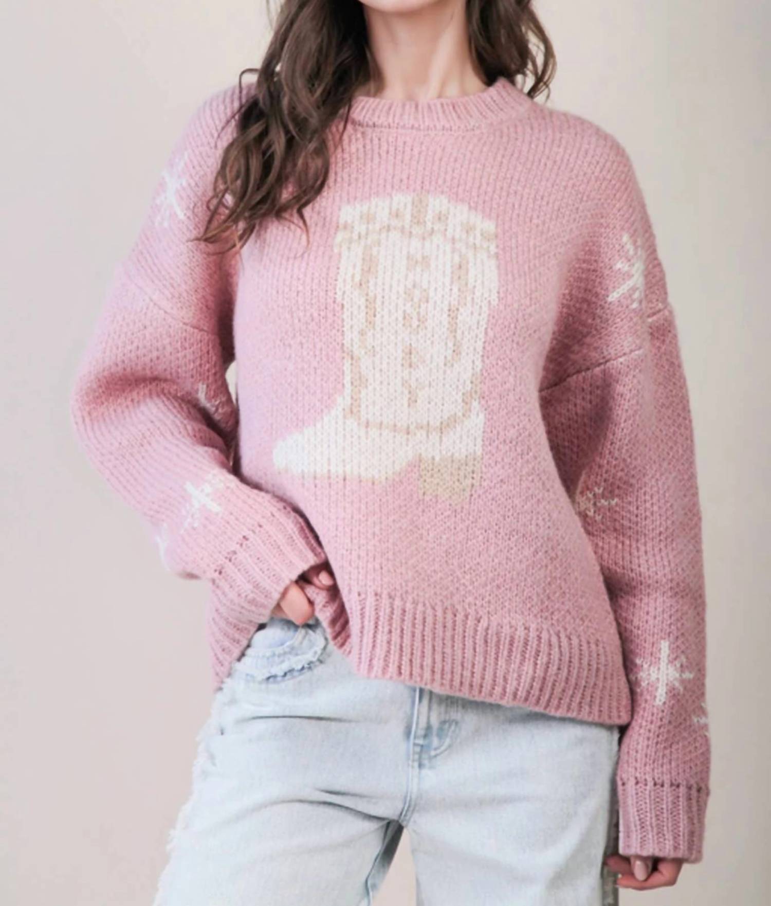 Very J - Cowboy Boots Western Graphic Knit Sweater
