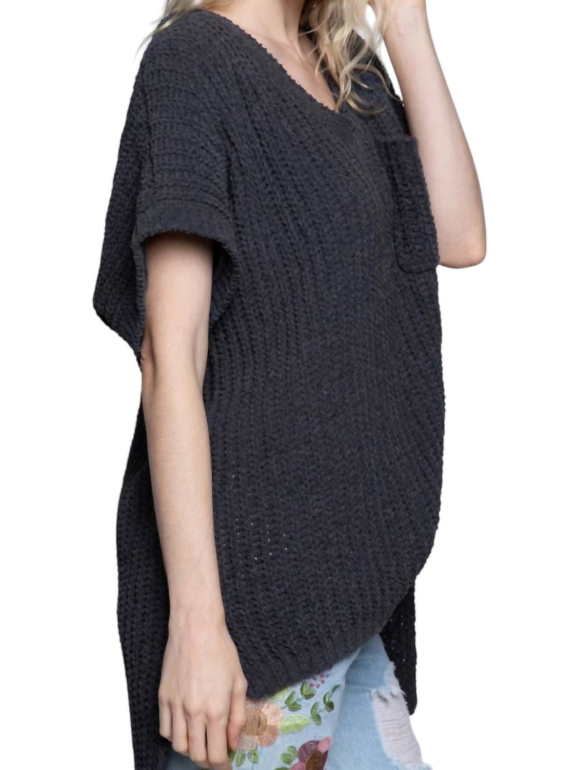 Pol - High-low Short Sleeve Chenille Sweater