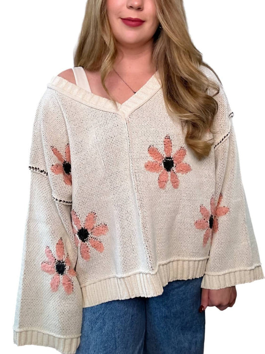 Pol - V-neck Floral Pullover Sweater