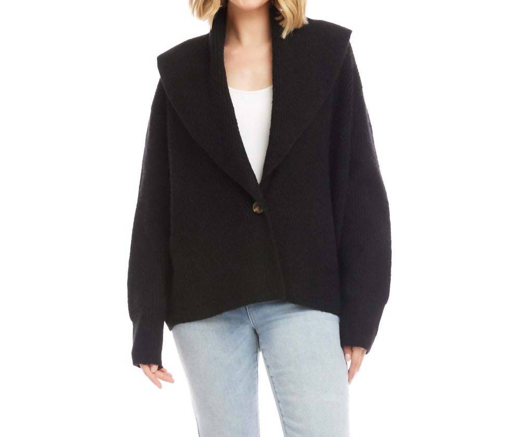 Karen Kane Shawl Collar Cardigan Sweater in black - women's cardigan