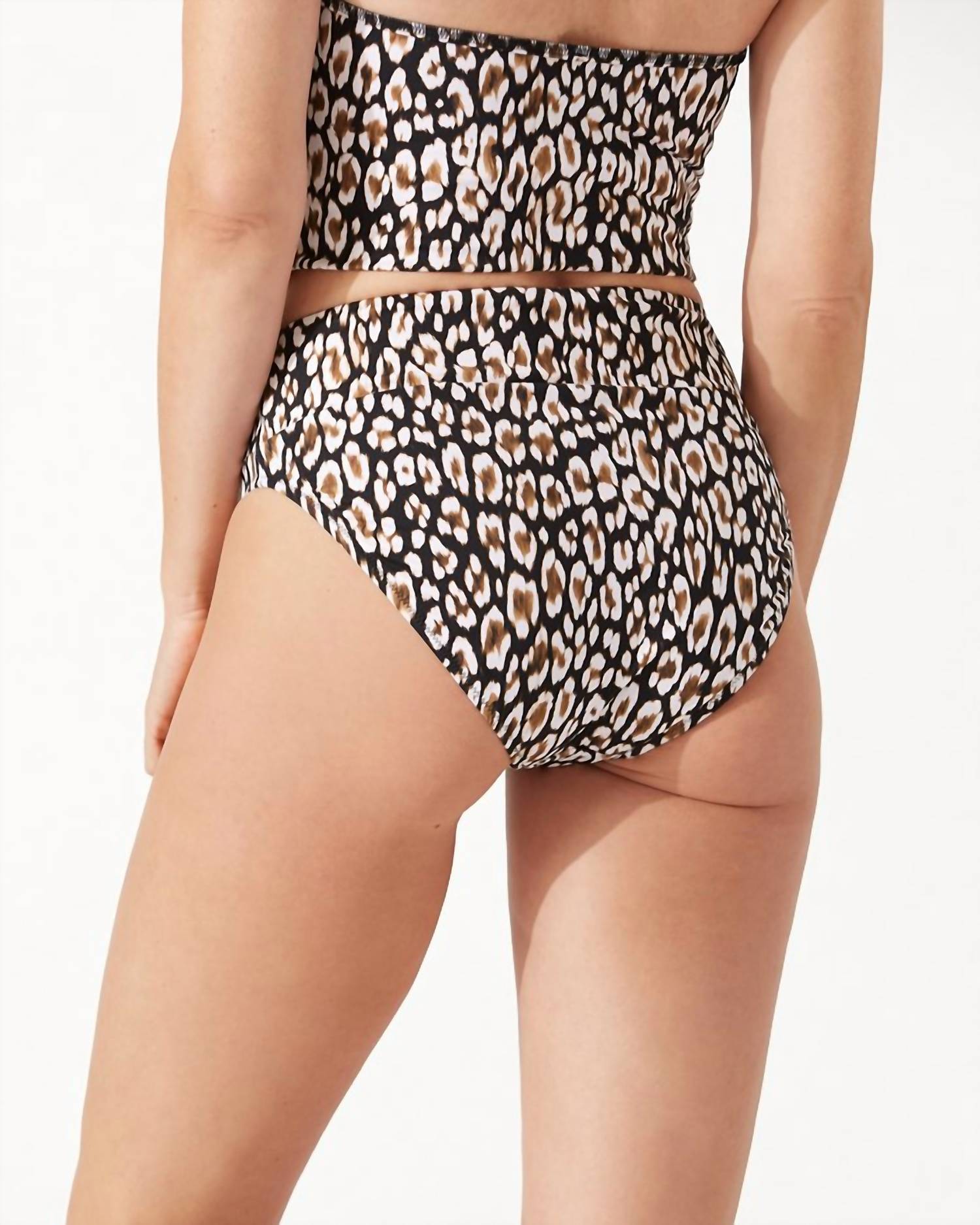 TOMMY BAHAMA Women's Palm Modern Safari Cat High Waist Bikini Bottom in black - women's swimwear - detail view