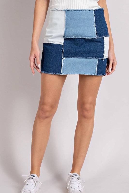 Retro Patchwork Color Block Mini Skirt