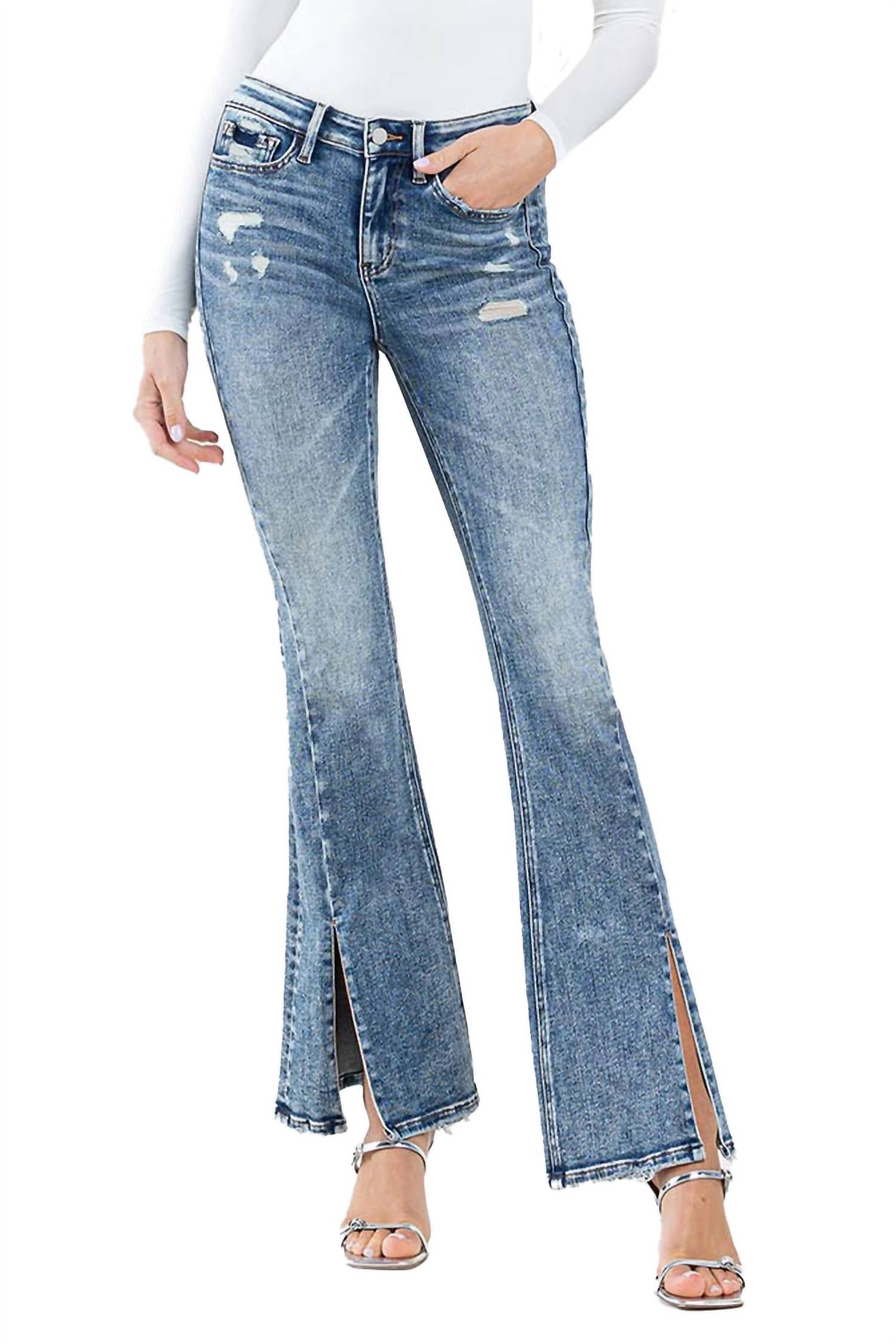Flying Monkey - High Rise Split Hem Distressed Flare Jeans