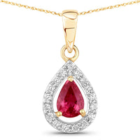 Diana M Jewels Women's Pear Natural Ruby Pendant Necklace (1.03 Ct) - Petite in 14k yellow gold - women's jewelry