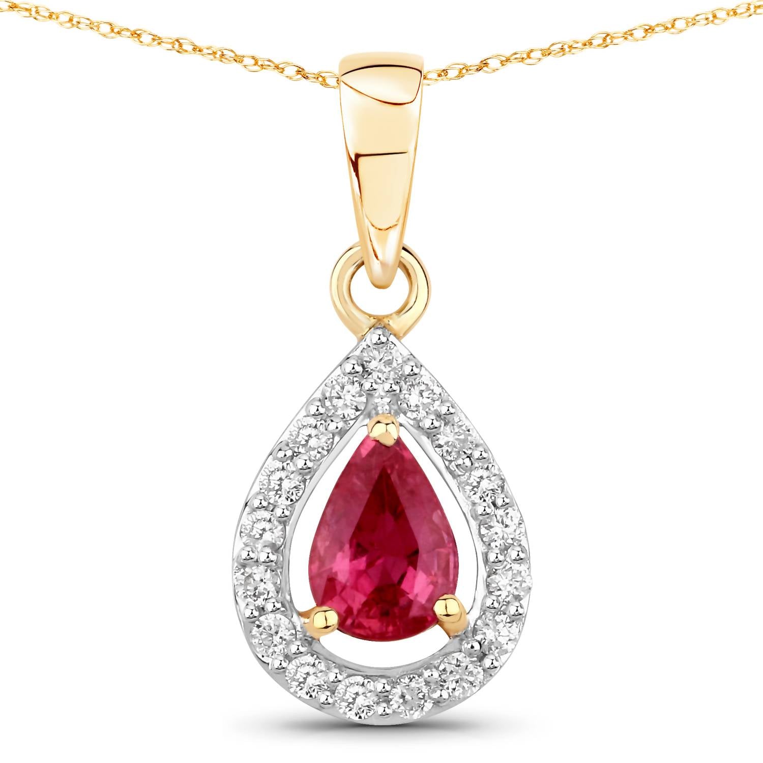 Diana M Jewels Women's Pear Natural Ruby Pendant Necklace (1.03 Ct) - Petite in 14k yellow gold - women's jewelry