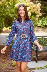Sail To Sable - Aztec Floral Belted Long Sleeve Tunic Dress
