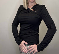 ariella Ring Detail Long sleeve Top in black - women's long sleeve top