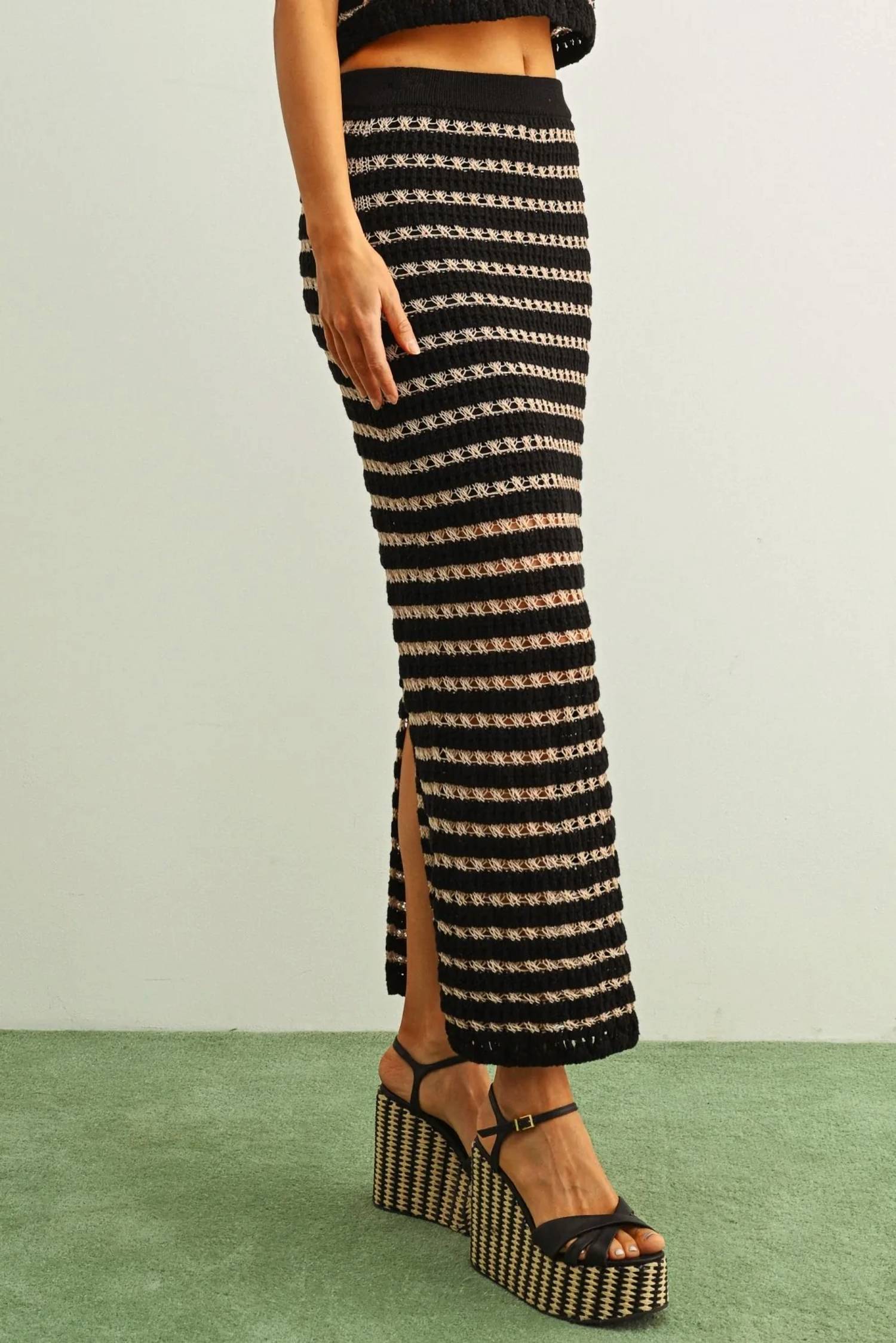 Nyland - Kerensa Crochet Knit Straight Long Skirt