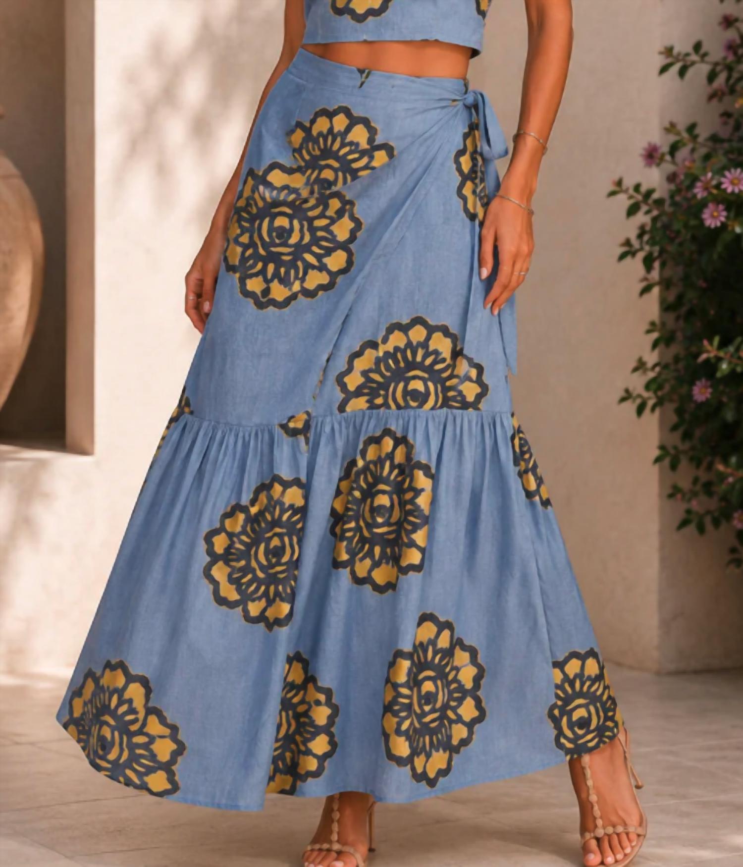 Mystery Resort - Azure Bloom Tie Top Maxi Skirt Set