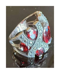 P & K Jewelry Women's Sterling Marcasite Stone Ring in red silver - women's jewelry