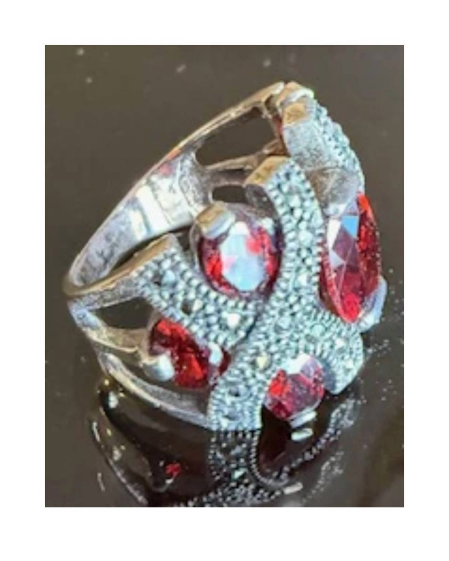 P & K Jewelry Women's Sterling Marcasite Stone Ring in red silver - women's jewelry