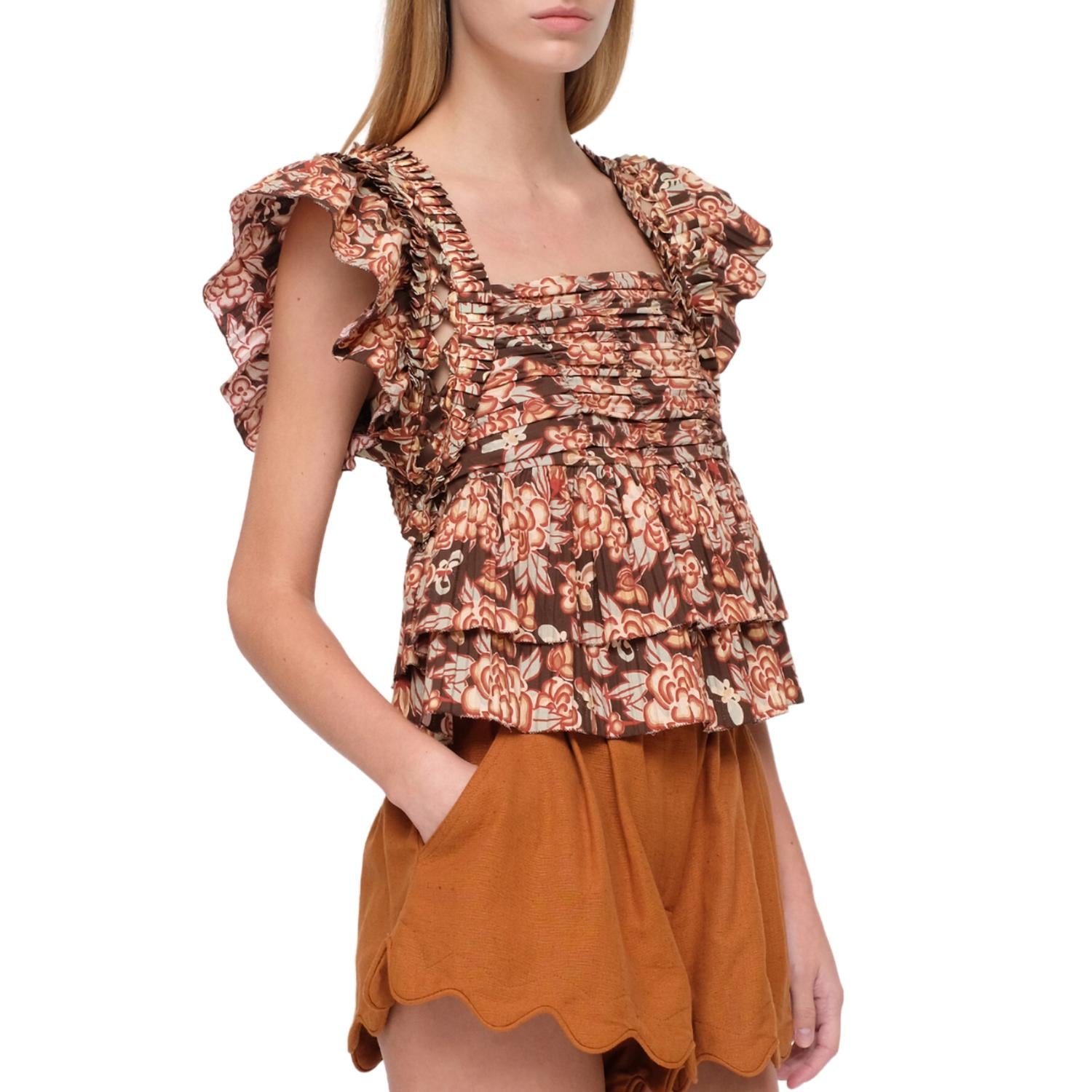 Sea - EMELIA PRINT FLUTTER SLEEVE TOP
