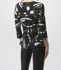 Joseph Ribkoff - Abstract Print Three Quarter Sleeves Asymmetrical Top