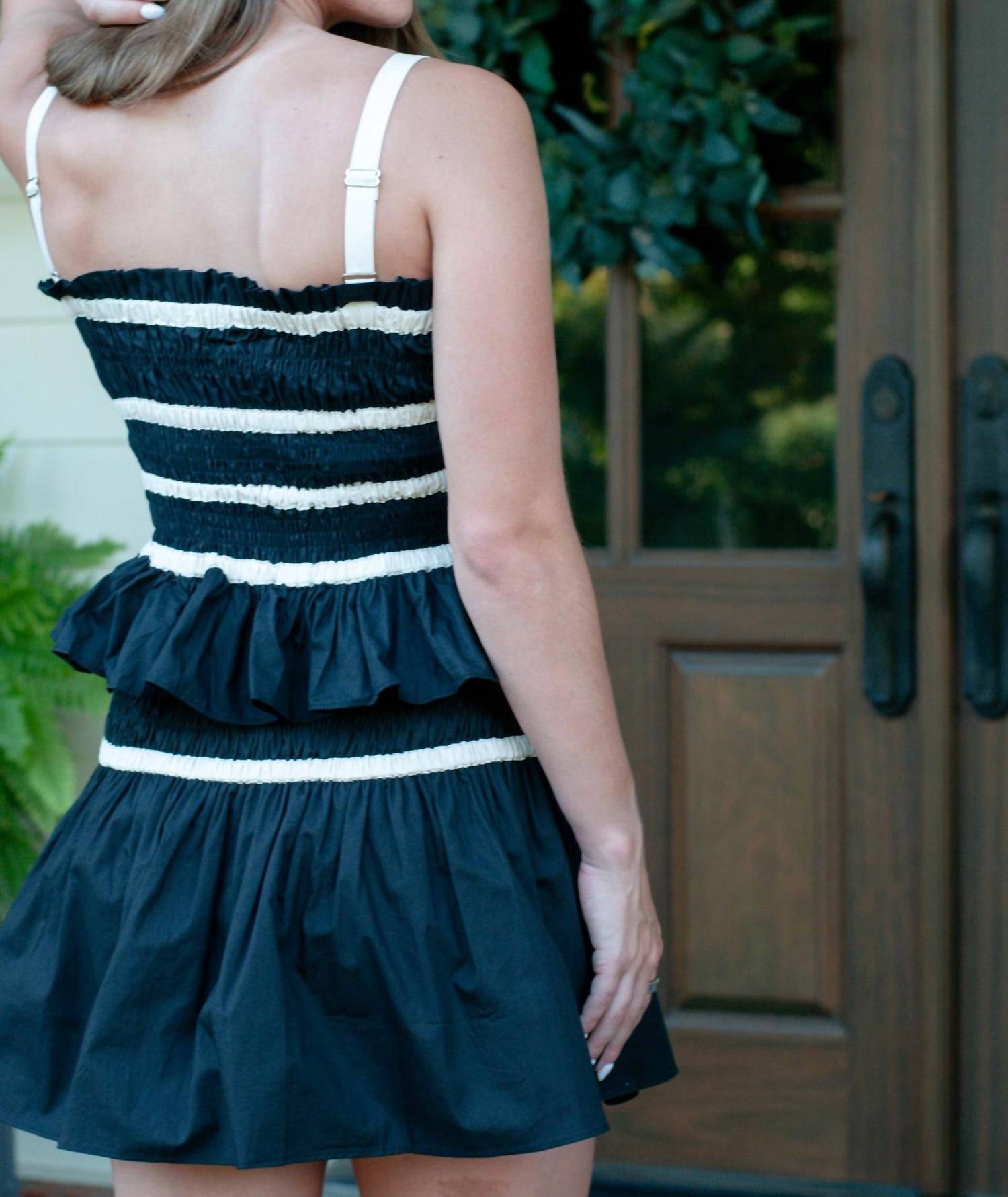 Aureum Hazel Smocked Mini Skirt Set in black - women's sleepwear - alternate view