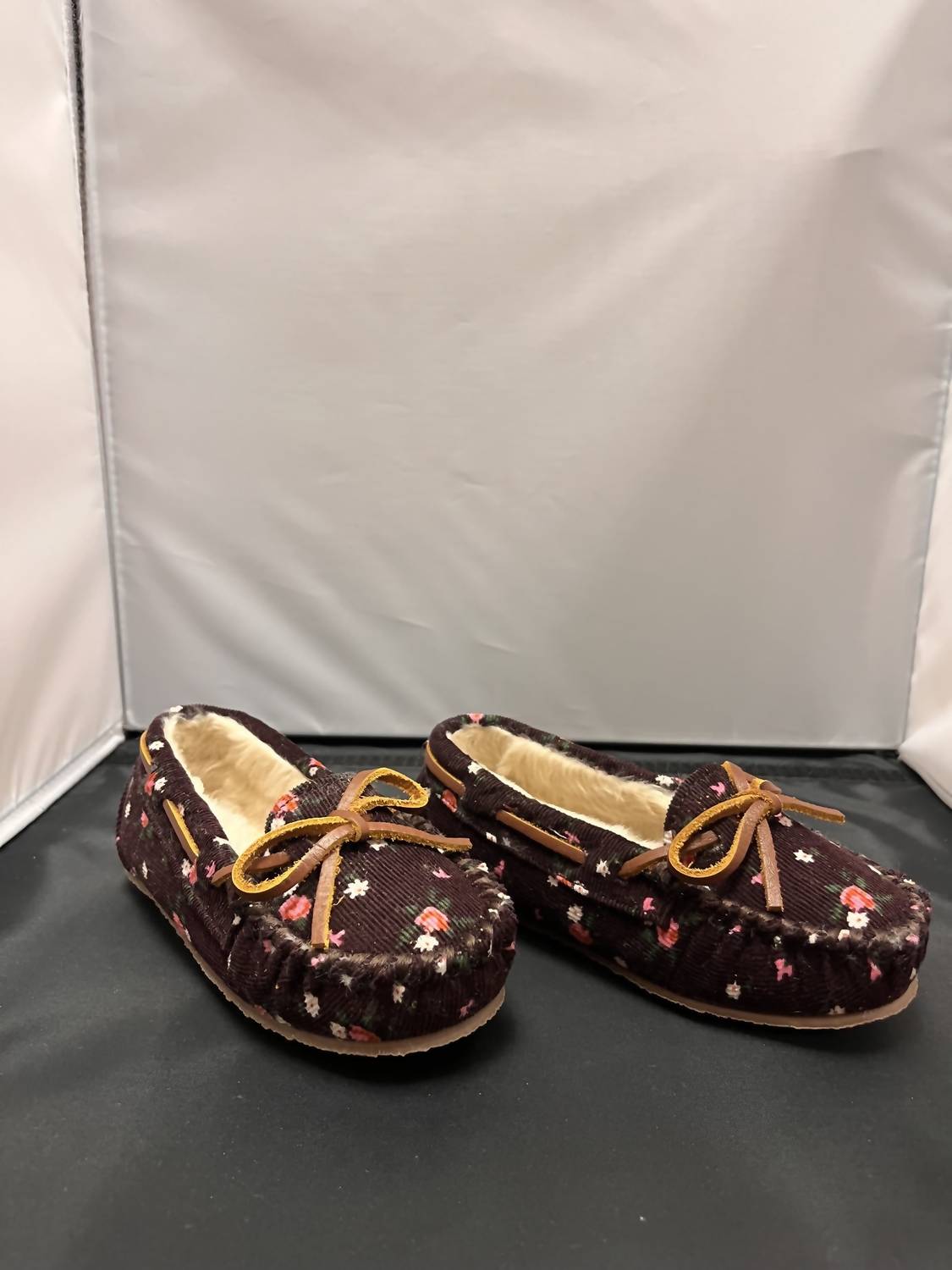 MINNETONKA Girl's Floral Moccasin in raisin - kids' shoe