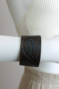 Leto - Women's Paisley Embossed Leather Snap Wrap Bracelet