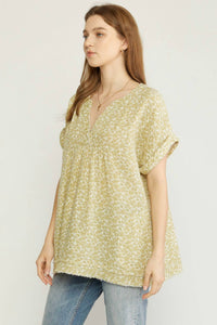 Entro - Floral Frayed Gauze Pocket Top