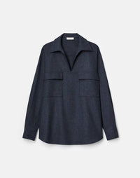 Lafayette 148 Patch Pocket Popover Blouse in admiral blue - women's sweater - view 4