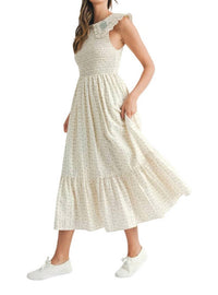 Mable - Floral Peter Pan Smocked Midi Dress