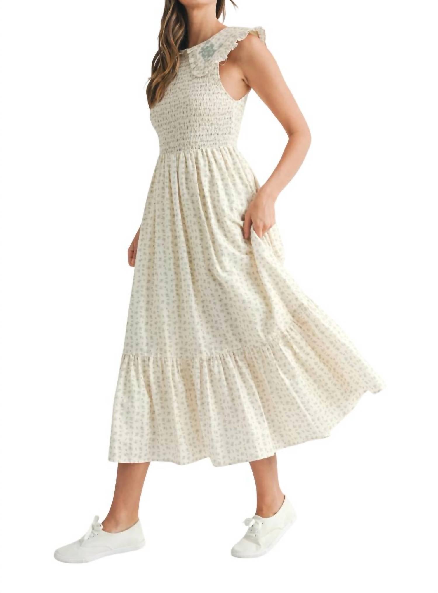 Mable - Floral Peter Pan Smocked Midi Dress