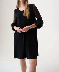 Joseph Ribkoff - Mesh Ruffled Sleeves A-line Dress