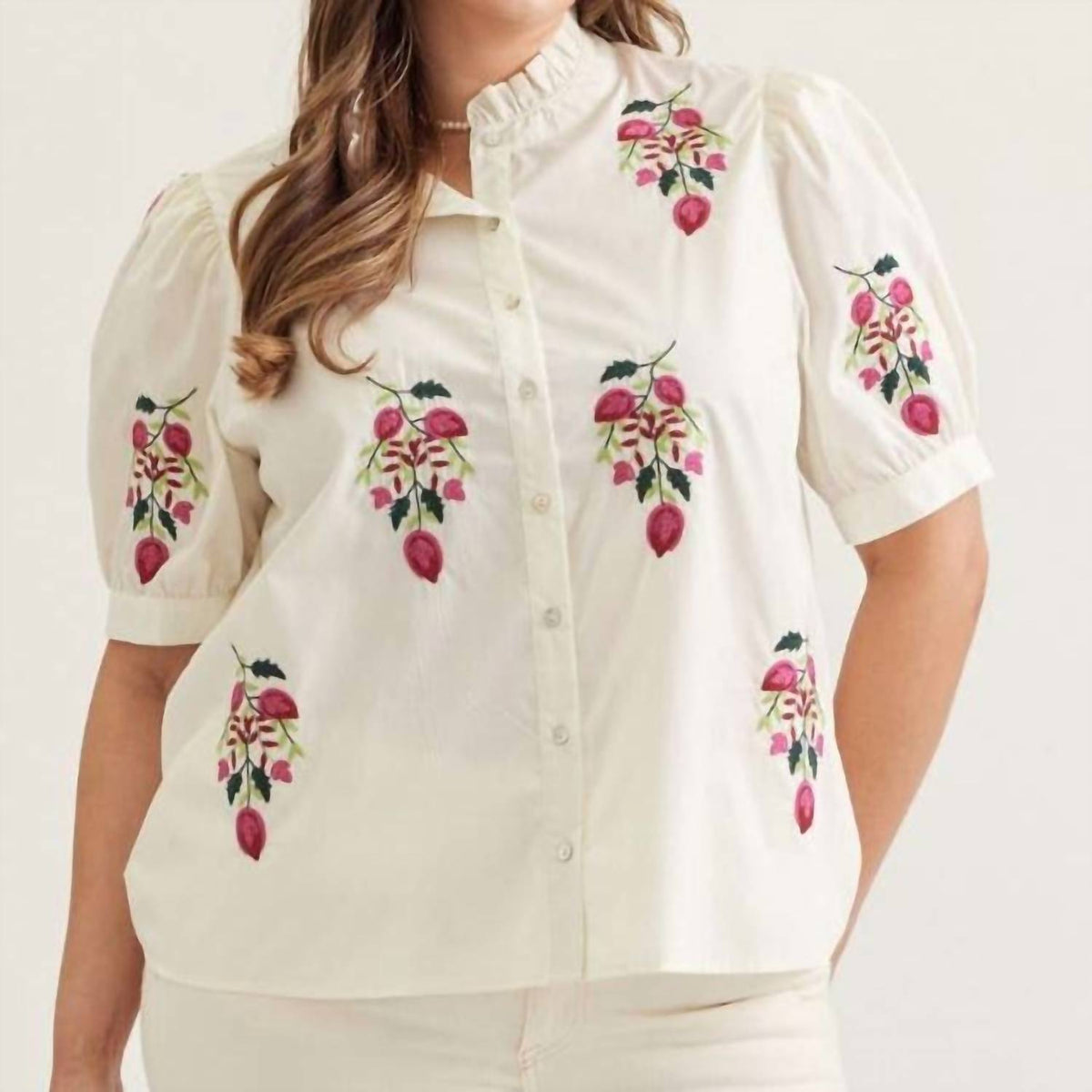 Entro - Floral Embroidered Top - Plus
