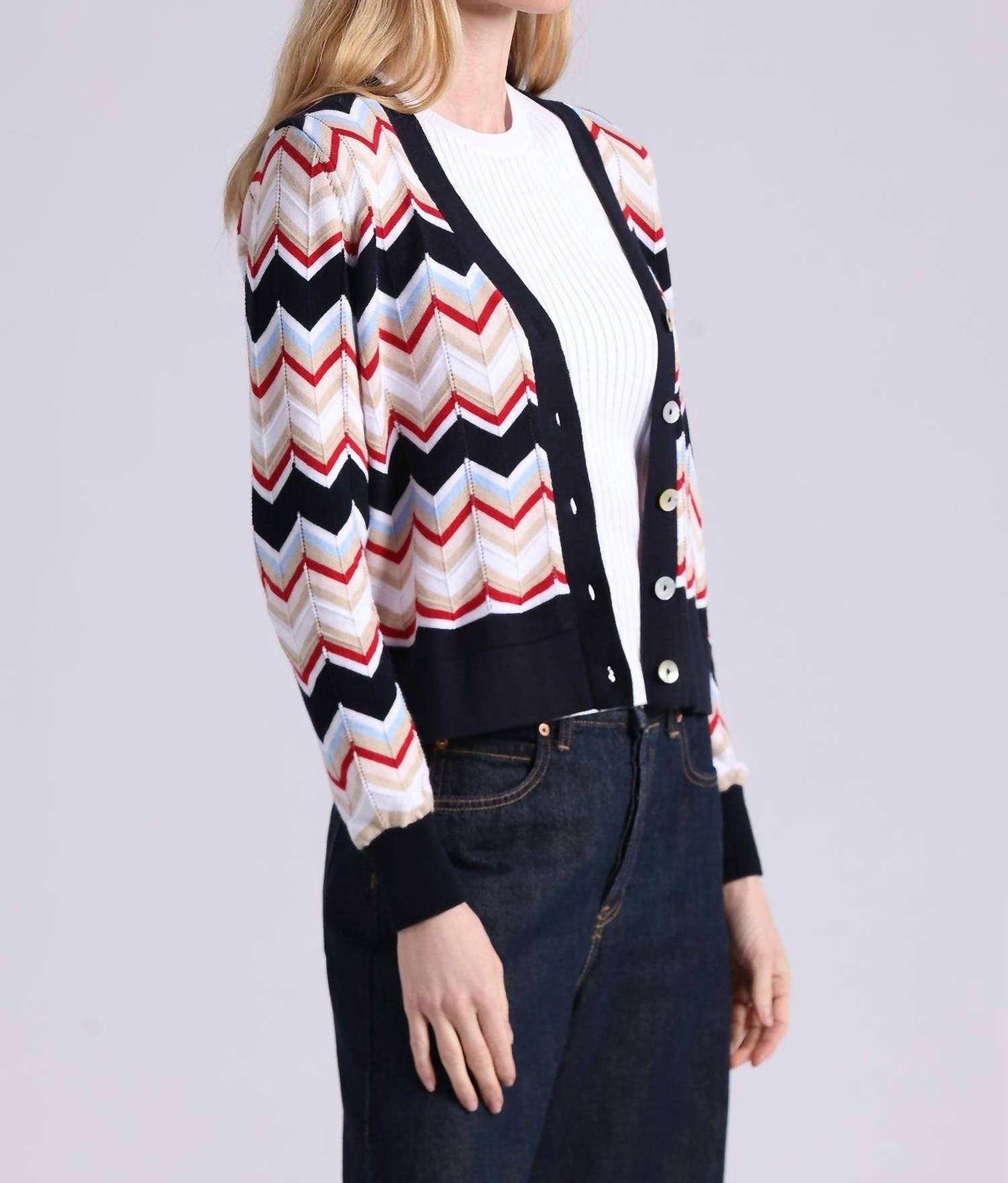 Minnie Rose - Chevron V Neck Cardigan