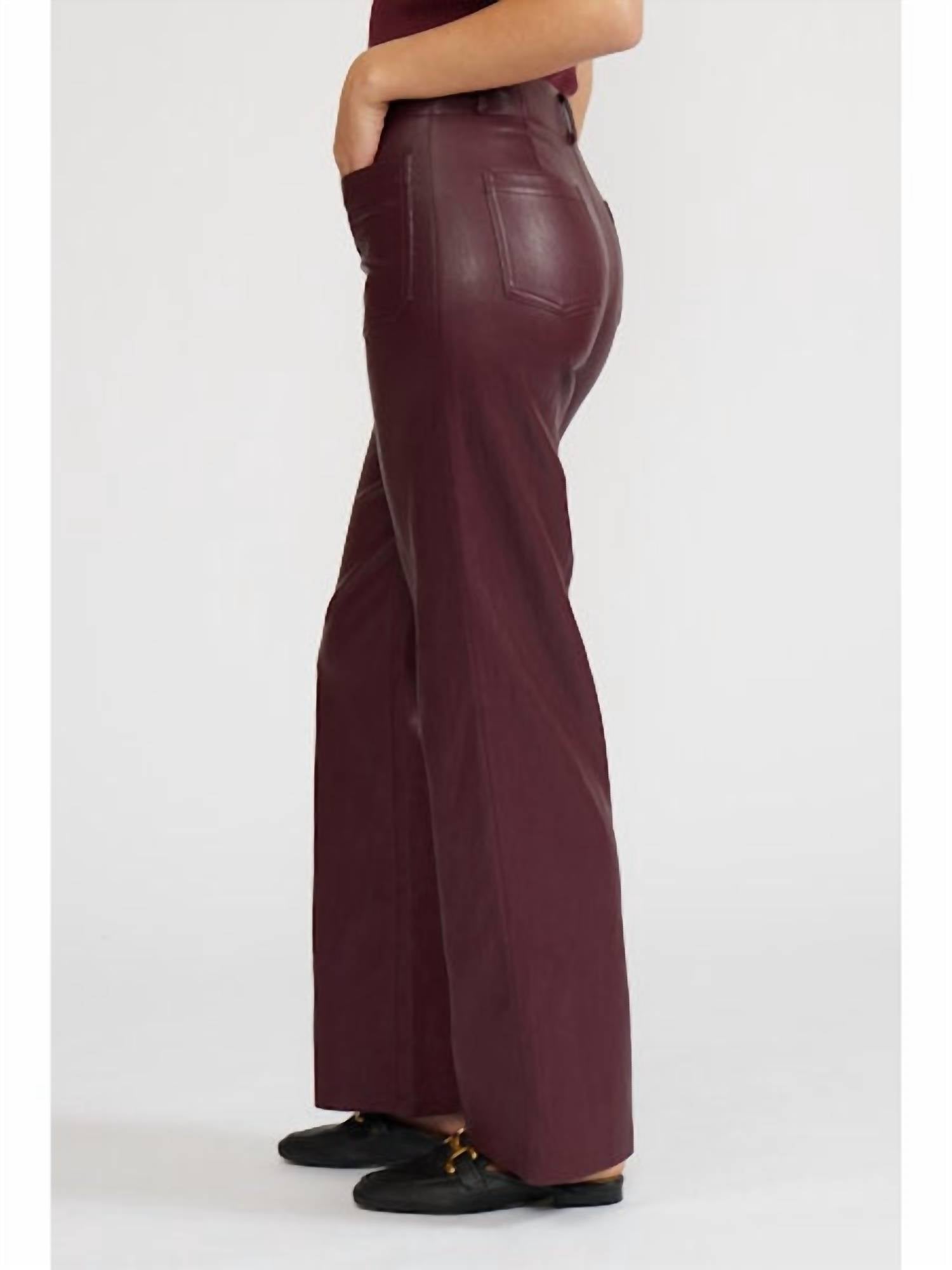 LUCY PARIS Reeve Leather Pants in burgundy - women's pants - detail view