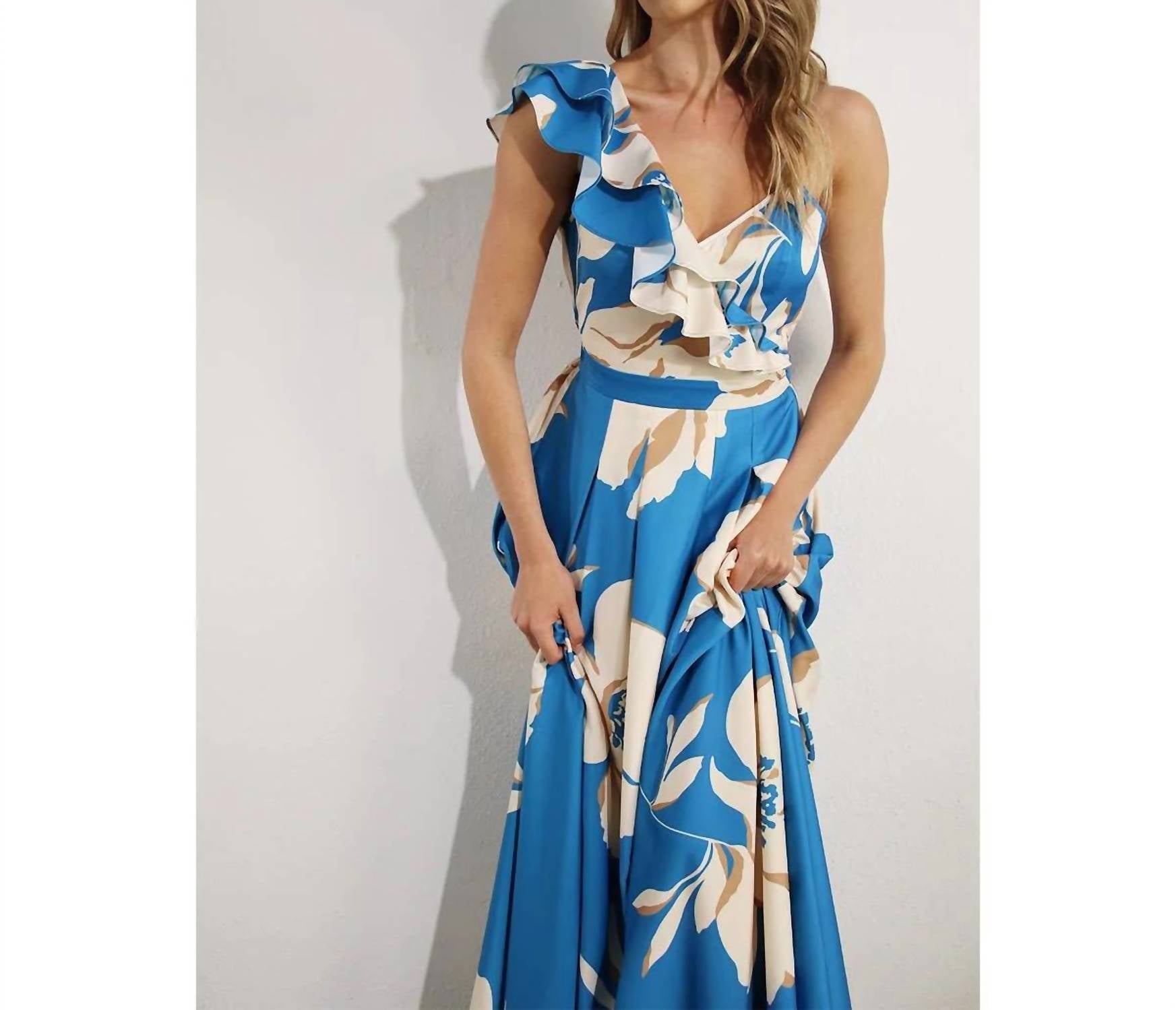 Mulla - One Shoulder Ruffle Pleated Maxi Dress