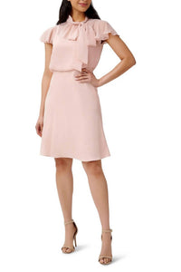 Adrianna Papell - Tie Neck Back Crepe Chiffon Dress