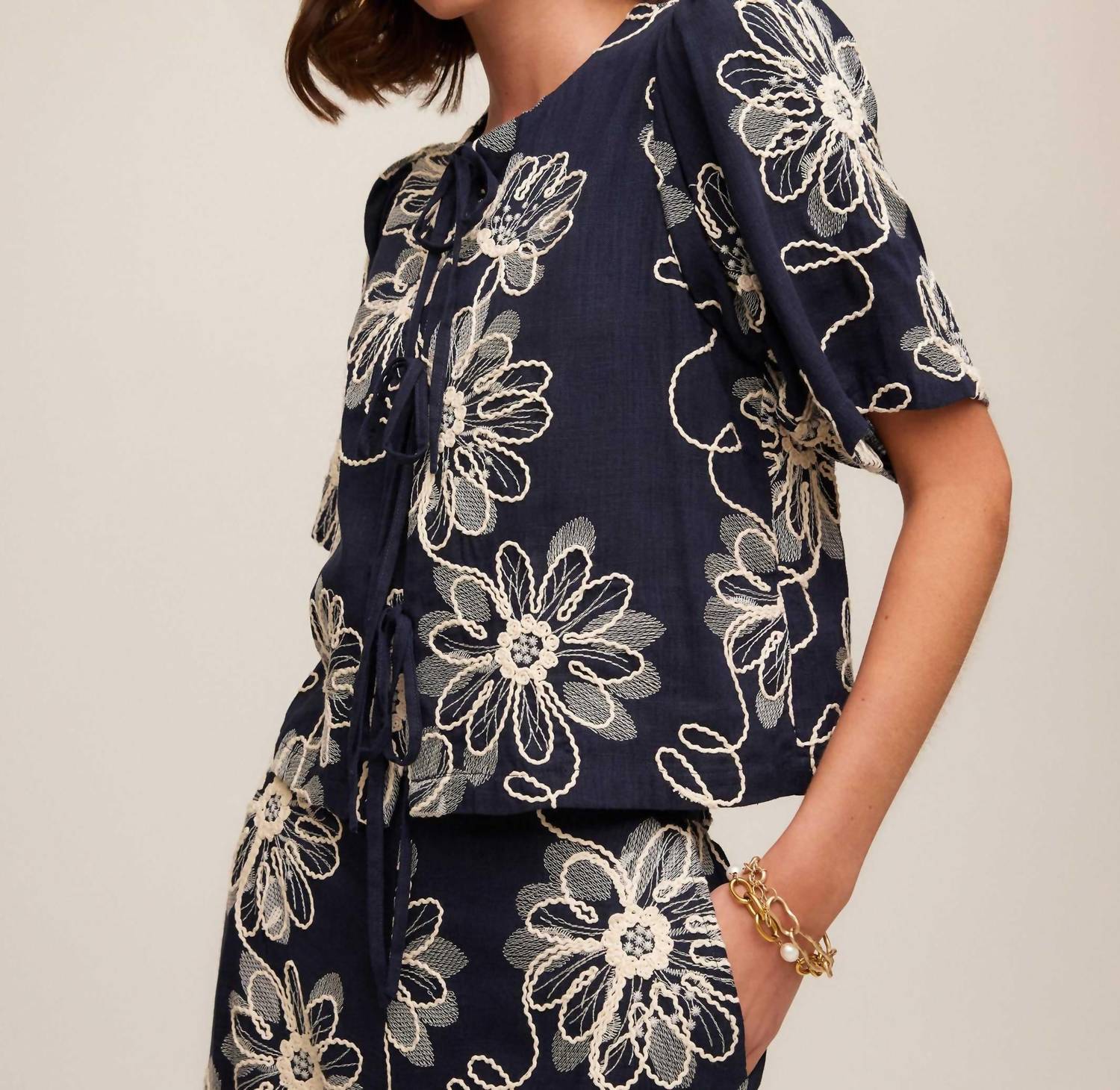 Fifteen Twenty - Women's Nadine Embroidered Bow Detail Top