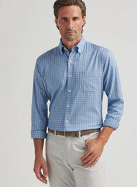 PETER MILLAR Caspian Perfect Pinpoint Cotton Stretch Shirt in blue freesia - men's shirt