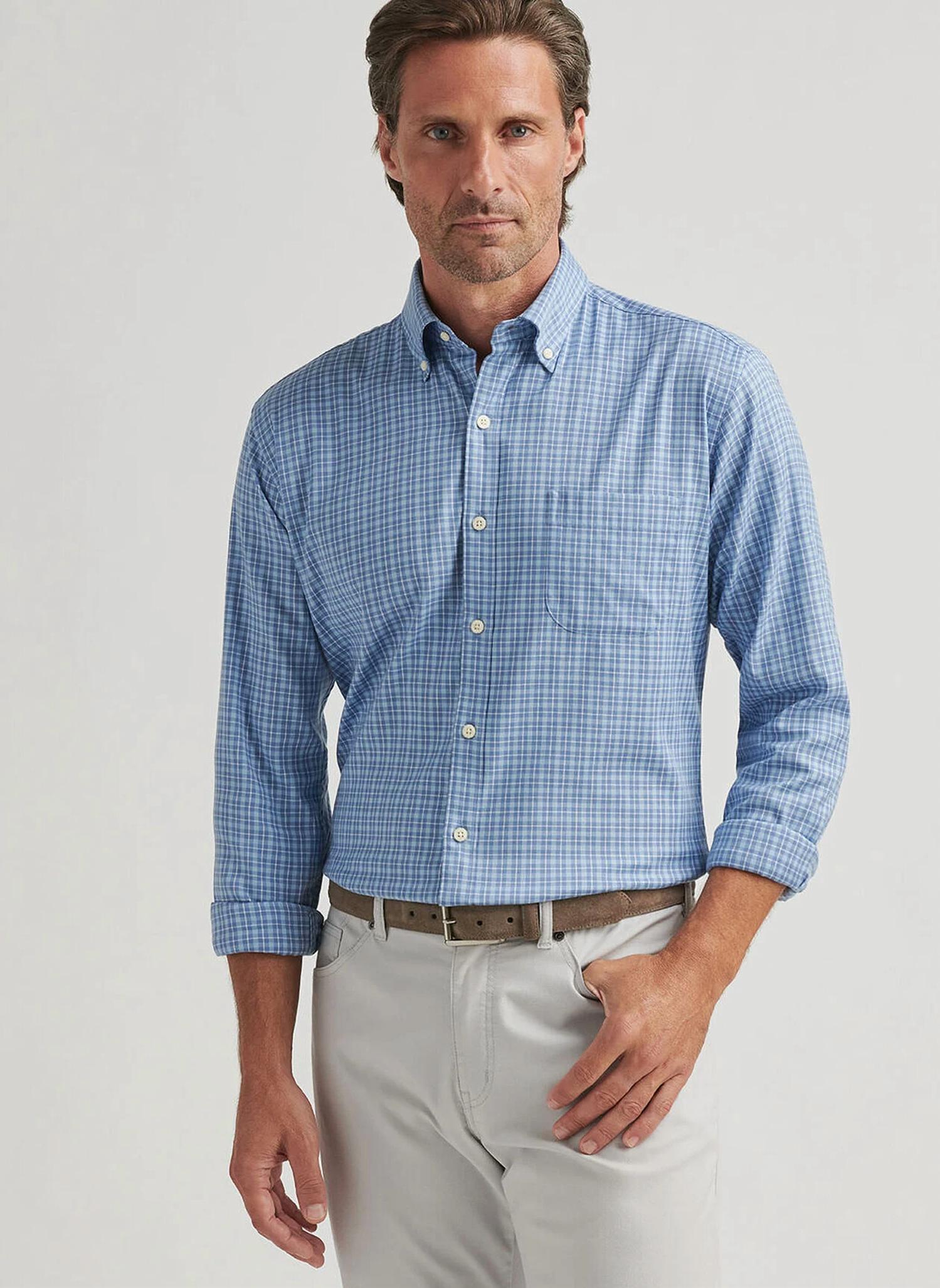 PETER MILLAR Caspian Perfect Pinpoint Cotton Stretch Shirt in blue freesia - men's shirt
