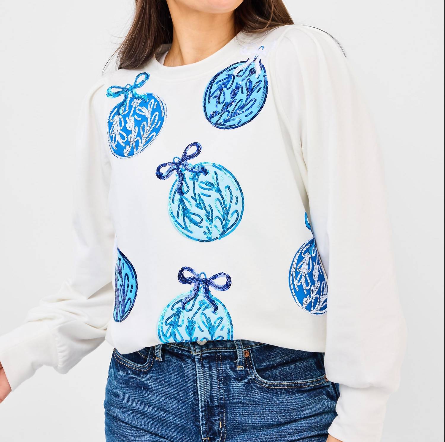Mary Square Kelly Crew Neck Sweatshirt in blue ornaments - women's sweater - alternate view