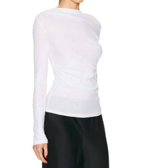 Enza Costa Cashmere Jersey Draped Long Sleeve Crew Top in white - women's long sleeve top - alternate view