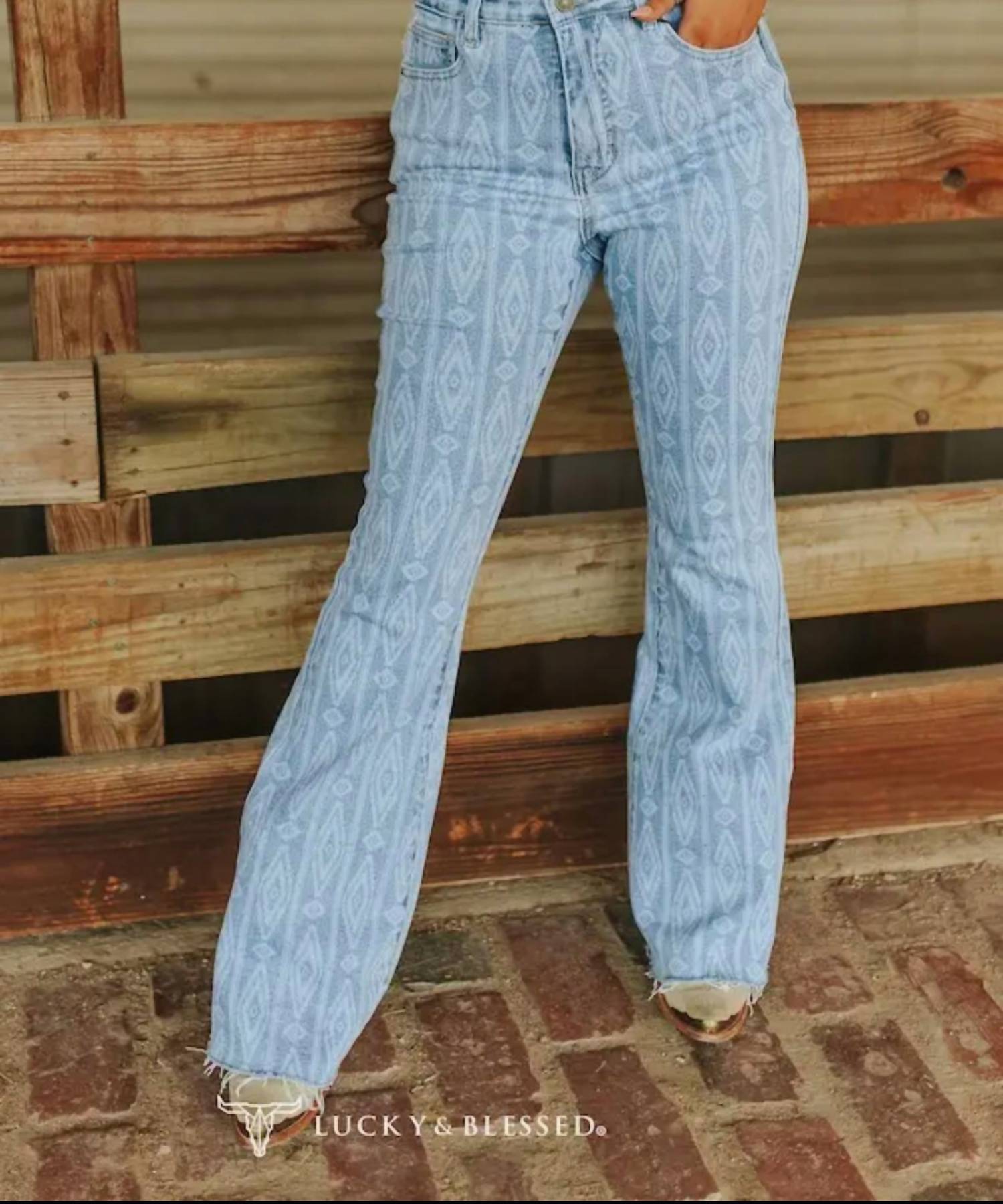 Lucky & Blessed - Laser printed flare leg jeans