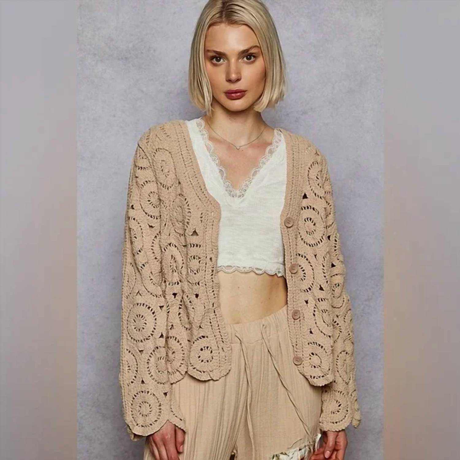 Pol - Soft Scallop Knitted V-neck Button Down Cardigan
