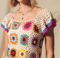 So Me - GRANNY SQUARE CROCHET TOP WITH FLUTTER SLEEVES