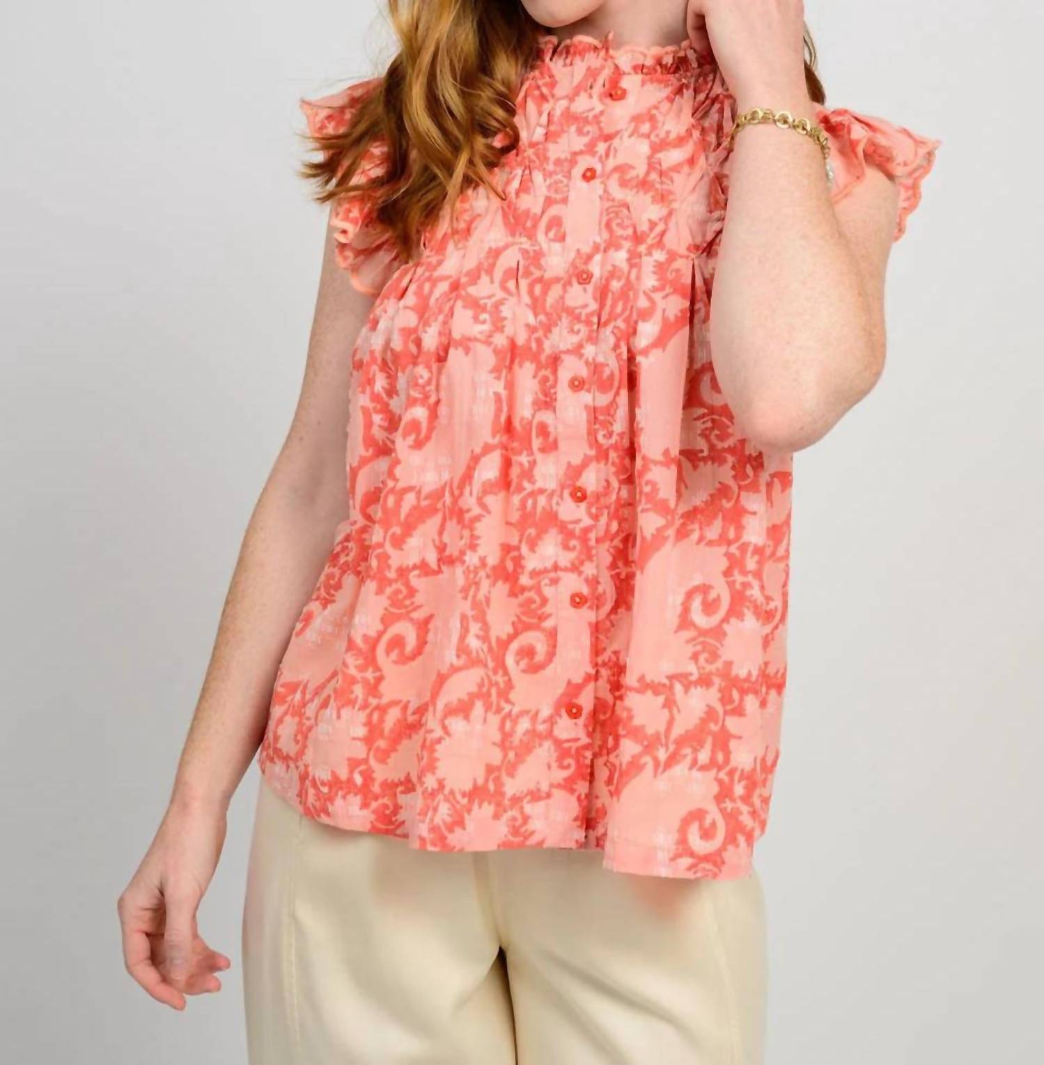 Ivy Jane Pretty Paisley Cap Sleeve Top in pink - women's blouse - alternate view