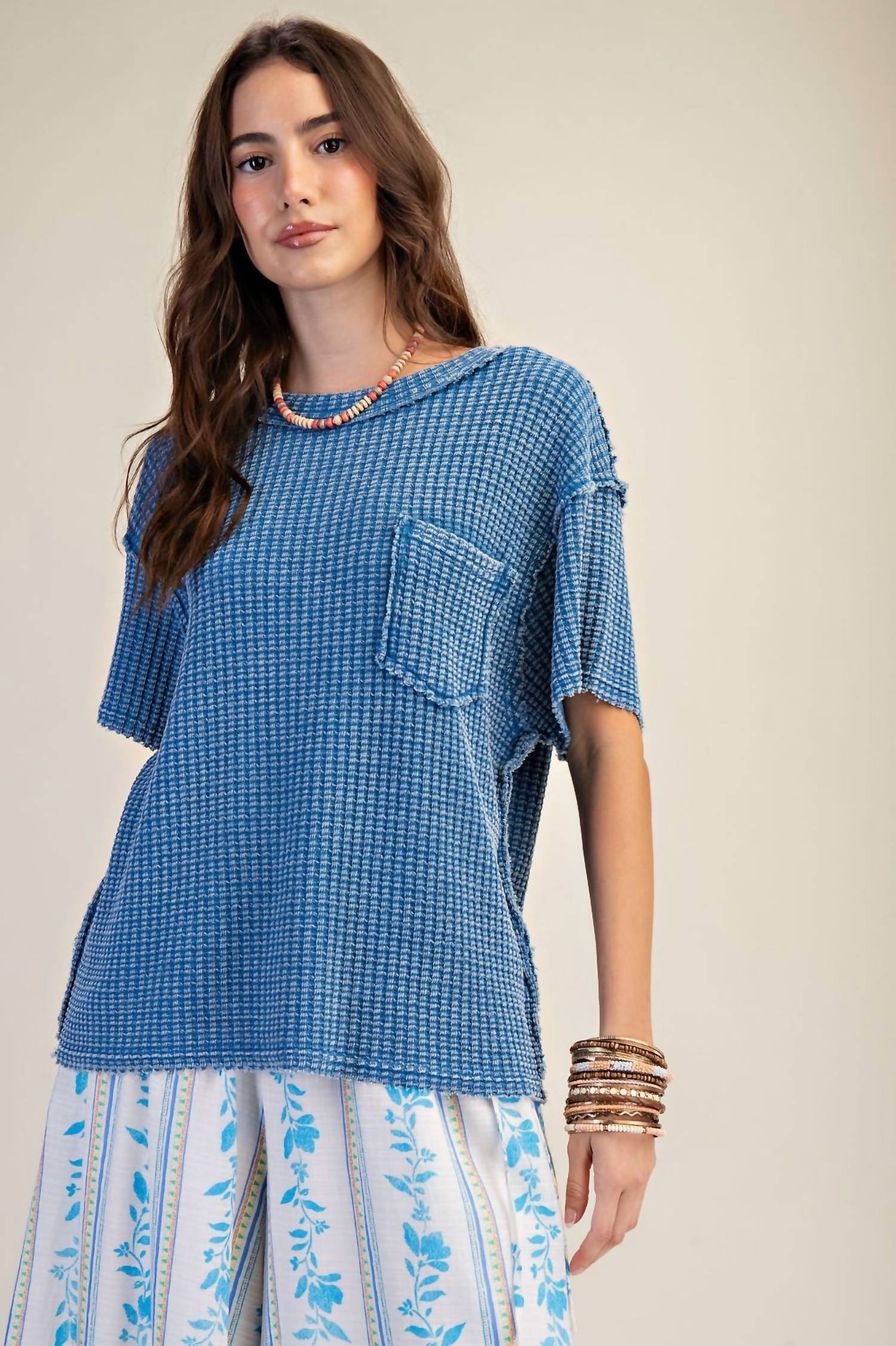 Easel - Short Sleeve Waffle Knit Top